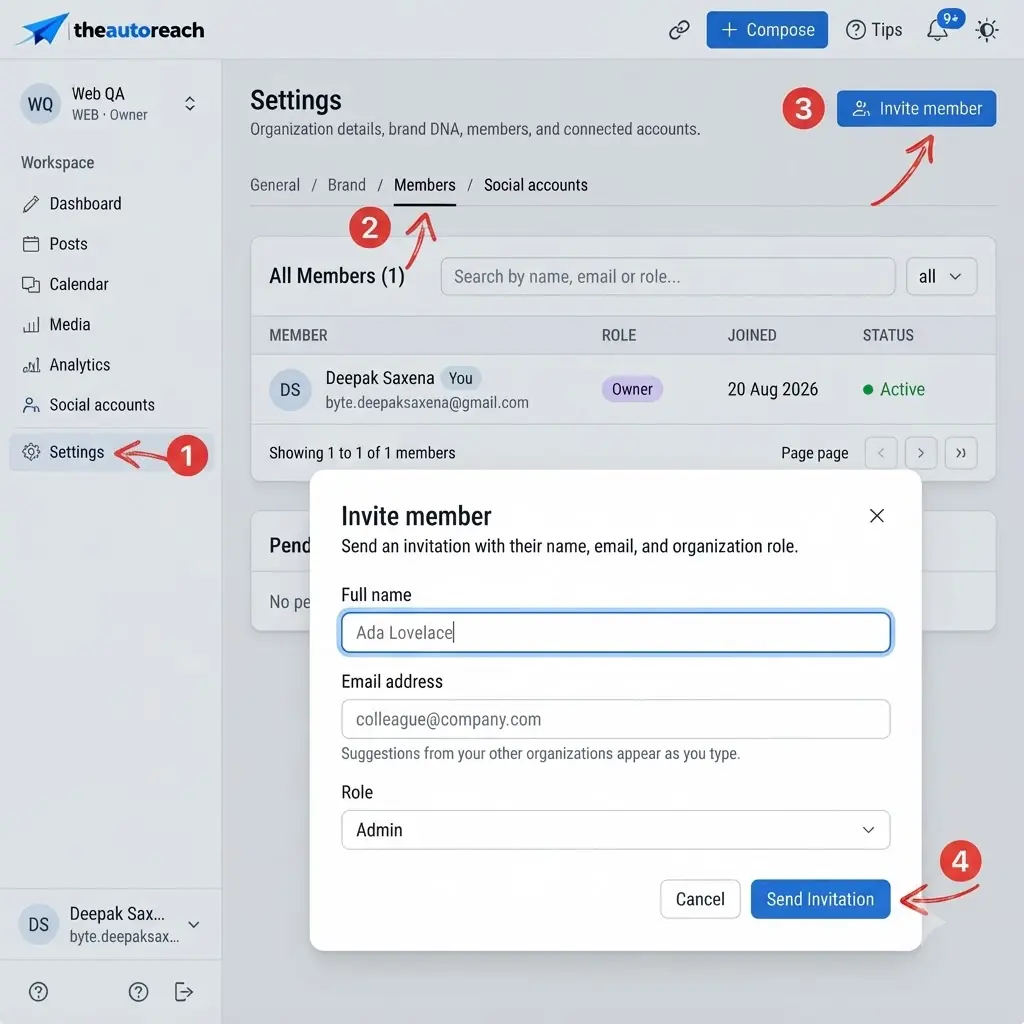 Invite team UI placeholder