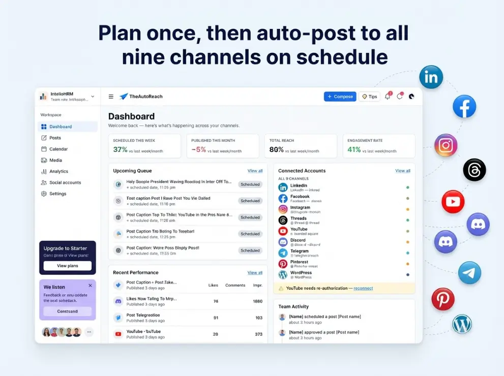 TheAutoReach calendar dashboard for scheduling social posts
